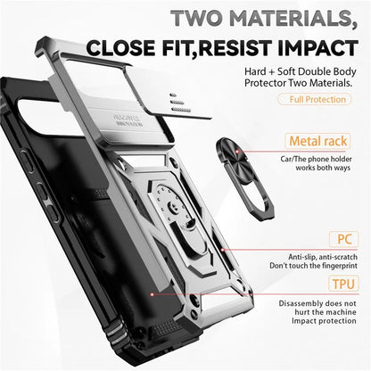 For Google Pixel 9 Pro XL Case Rugged PC+TPU Phone Protector with Slide Camera Cover / Kickstand