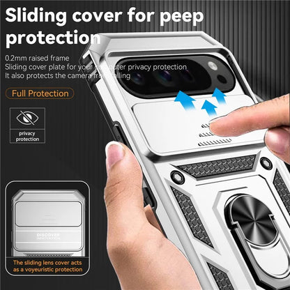 For Google Pixel 9 Pro XL Case Rugged PC+TPU Phone Protector with Slide Camera Cover / Kickstand
