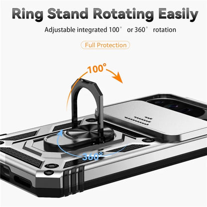 For Google Pixel 9 Pro XL Case Rugged PC+TPU Phone Protector with Slide Camera Cover / Kickstand