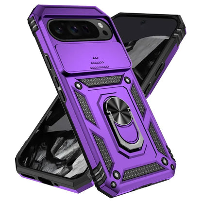 For Google Pixel 9 Pro XL Case Rugged PC+TPU Phone Protector with Slide Camera Cover / Kickstand