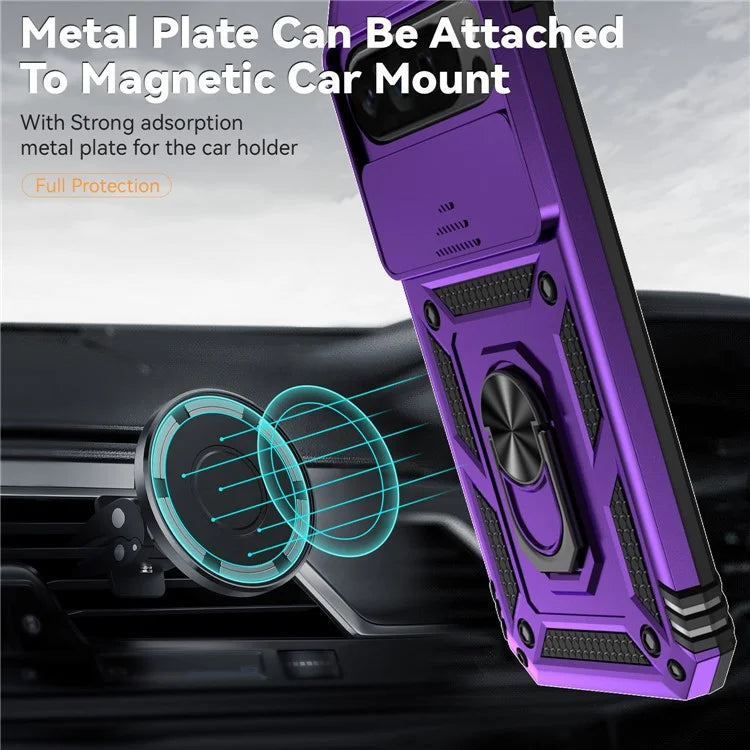 For Google Pixel 9 Pro XL Case Rugged PC+TPU Phone Protector with Slide Camera Cover / Kickstand
