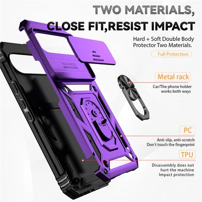 For Google Pixel 9 Pro XL Case Rugged PC+TPU Phone Protector with Slide Camera Cover / Kickstand