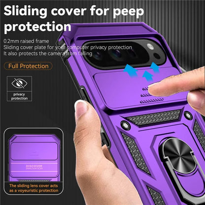 For Google Pixel 9 Pro XL Case Rugged PC+TPU Phone Protector with Slide Camera Cover / Kickstand