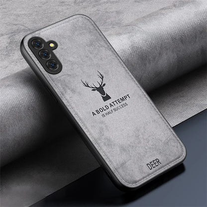 For Samsung Galaxy S24 FE Case Cloth Texture Deer Pattern Leather Back Phone Cover