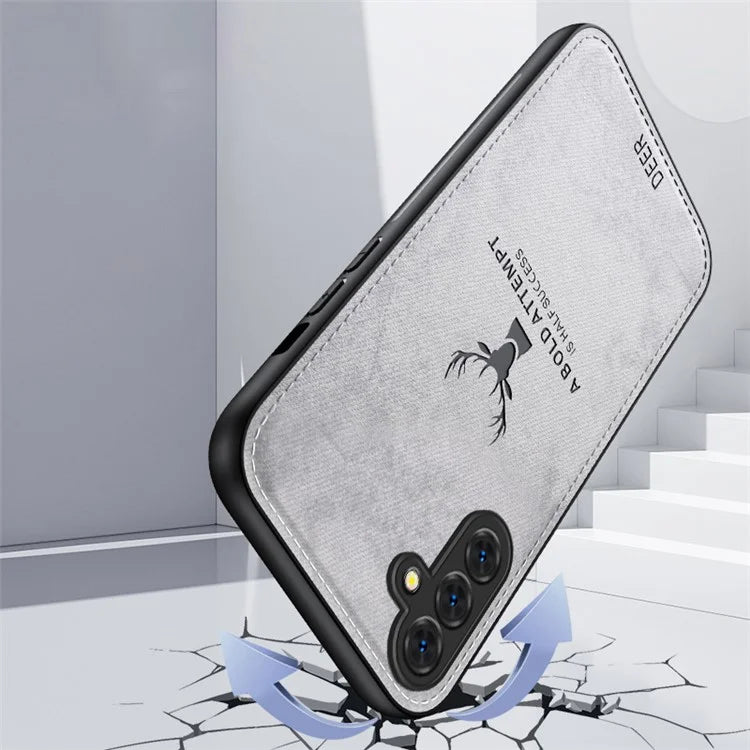 For Samsung Galaxy S24 FE Case Cloth Texture Deer Pattern Leather Back Phone Cover