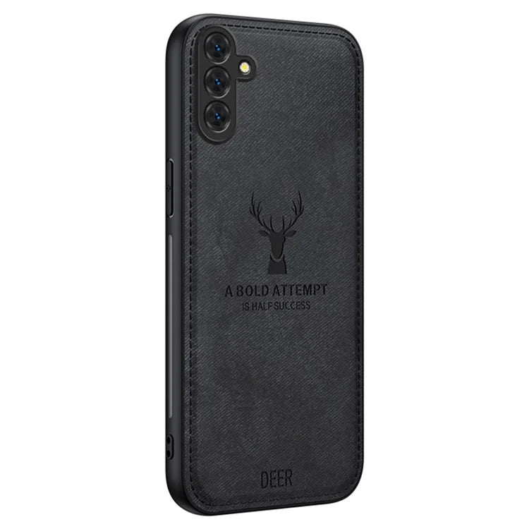 For Samsung Galaxy S24 FE Case Cloth Texture Deer Pattern Leather Back Phone Cover