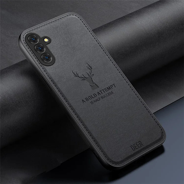 For Samsung Galaxy S24 FE Case Cloth Texture Deer Pattern Leather Back Phone Cover