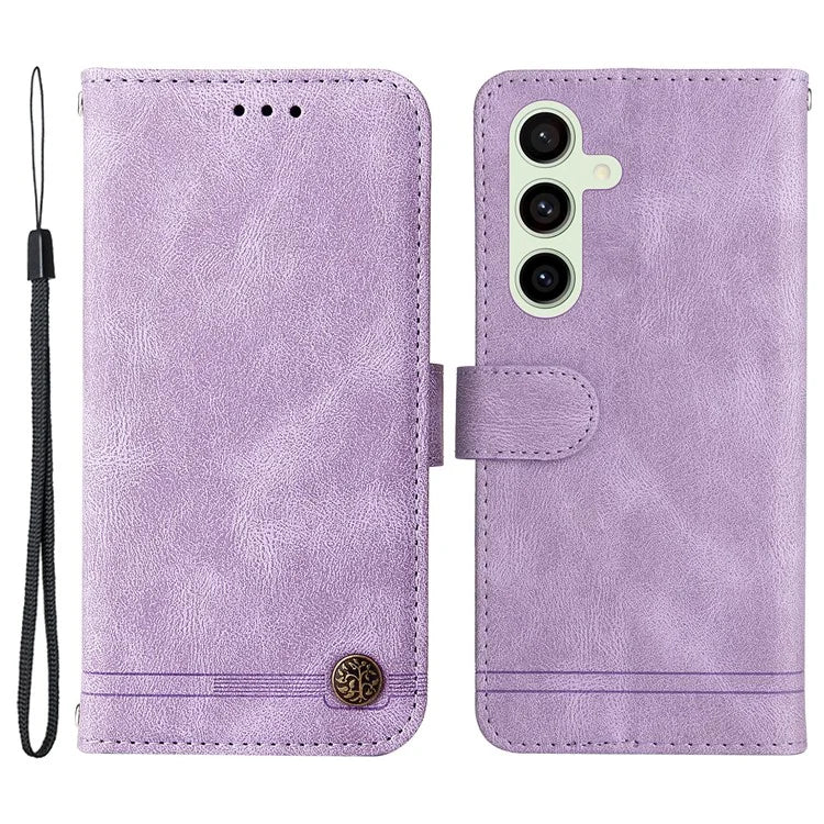 For Samsung Galaxy S24 FE Wallet Case Leather Phone Cover Tree Pattern Hardware
