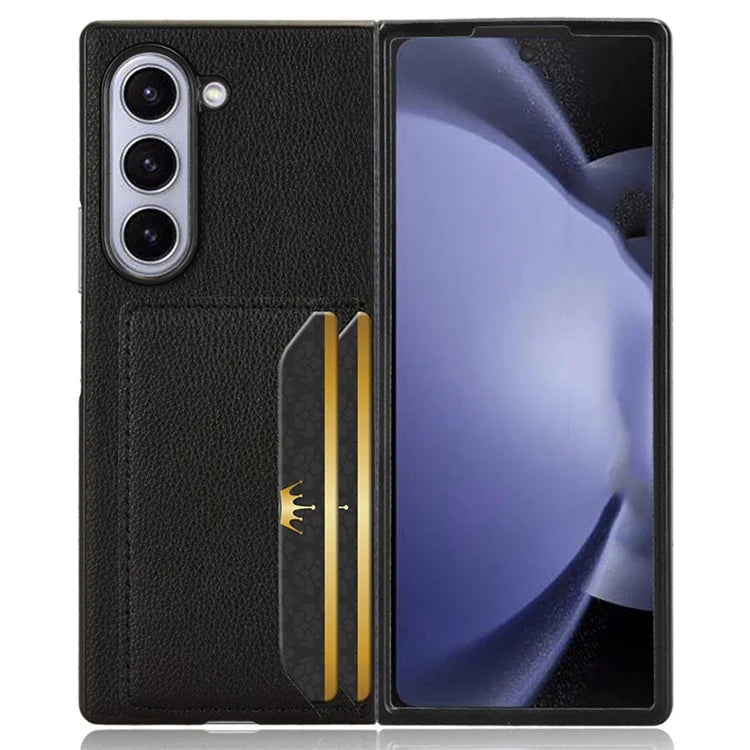 For Samsung Galaxy Z Fold6 5G Case Card Holder Litchi Texture Leather+PC Folding Phone Cover
