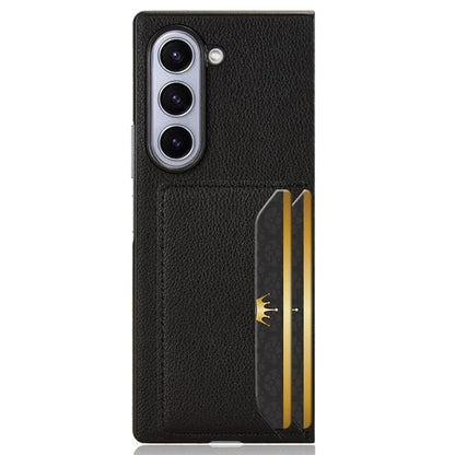 For Samsung Galaxy Z Fold6 5G Case Card Holder Litchi Texture Leather+PC Folding Phone Cover
