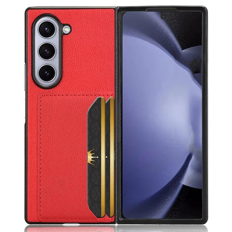 For Samsung Galaxy Z Fold6 5G Case Card Holder Litchi Texture Leather+PC Folding Phone Cover