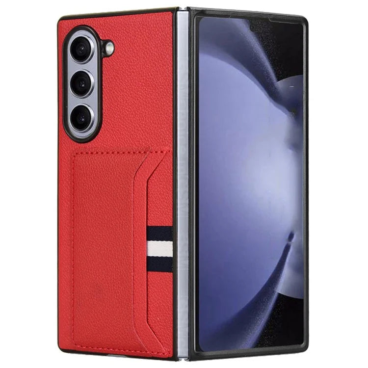 For Samsung Galaxy Z Fold6 5G Case Card Holder Litchi Texture Leather+PC Folding Phone Cover