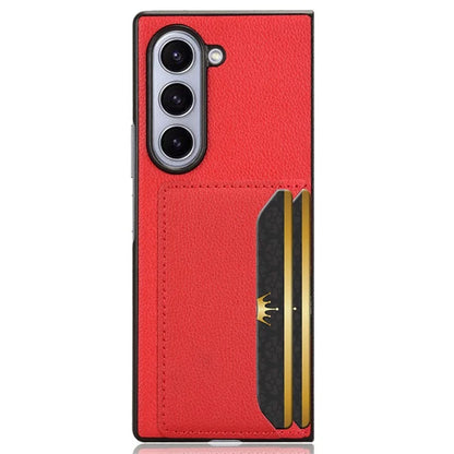 For Samsung Galaxy Z Fold6 5G Case Card Holder Litchi Texture Leather+PC Folding Phone Cover