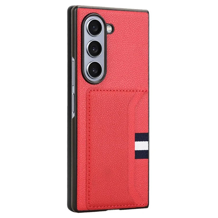 For Samsung Galaxy Z Fold6 5G Case Card Holder Litchi Texture Leather+PC Folding Phone Cover