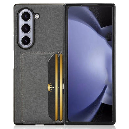 For Samsung Galaxy Z Fold6 5G Case Card Holder Litchi Texture Leather+PC Folding Phone Cover