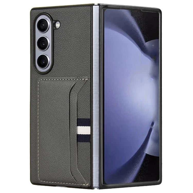 For Samsung Galaxy Z Fold6 5G Case Card Holder Litchi Texture Leather+PC Folding Phone Cover