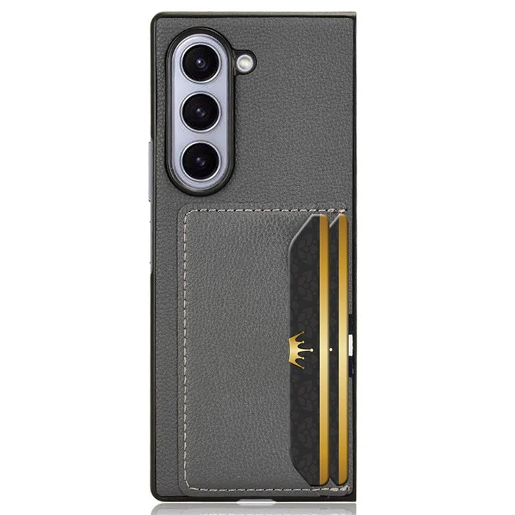 For Samsung Galaxy Z Fold6 5G Case Card Holder Litchi Texture Leather+PC Folding Phone Cover