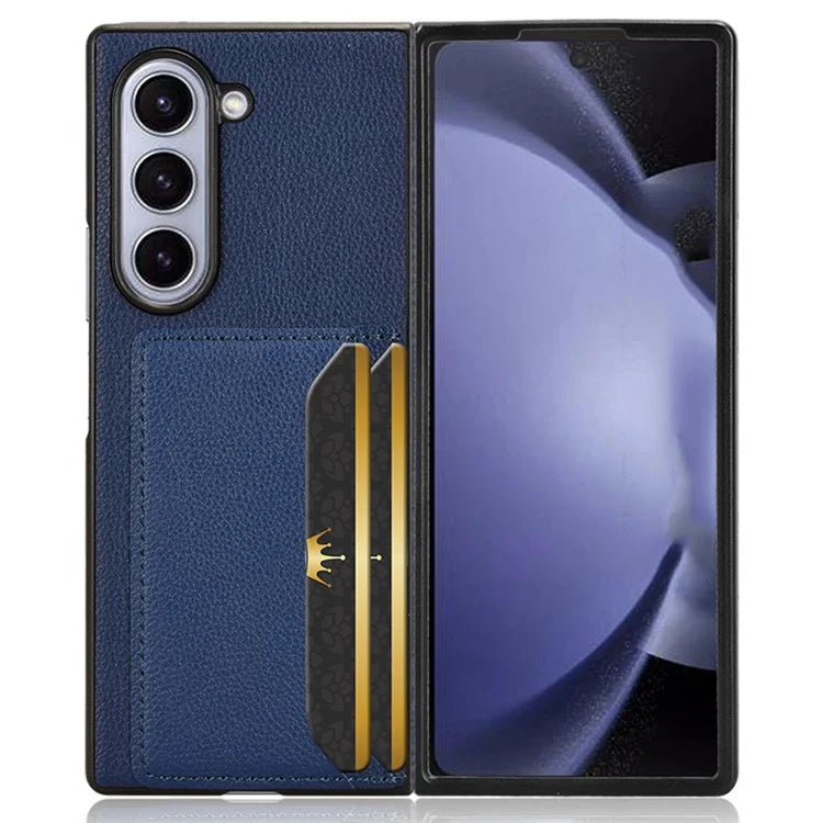 For Samsung Galaxy Z Fold6 5G Case Card Holder Litchi Texture Leather+PC Folding Phone Cover