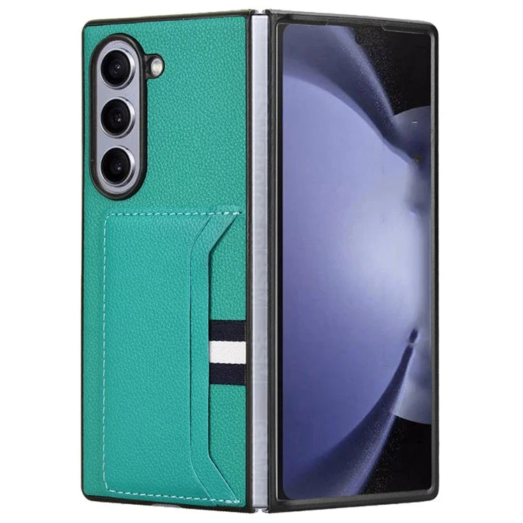 For Samsung Galaxy Z Fold6 5G Case Card Holder Litchi Texture Leather+PC Folding Phone Cover