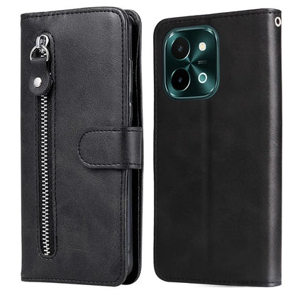 For vivo Y28 4G / iQOO Z9x 5G Case PU Leather Stand Phone Cover with Zipper Pocket
