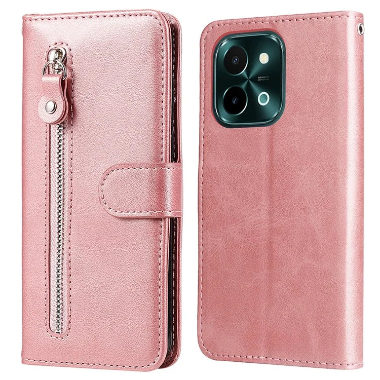 For vivo Y28 4G / iQOO Z9x 5G Case PU Leather Stand Phone Cover with Zipper Pocket
