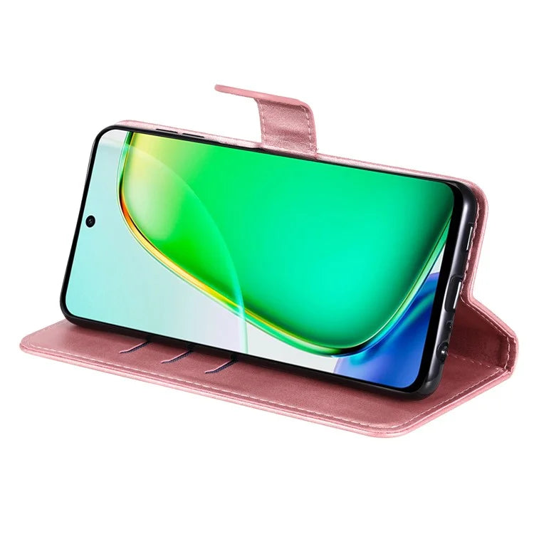 For vivo Y28 4G / iQOO Z9x 5G Case PU Leather Stand Phone Cover with Zipper Pocket