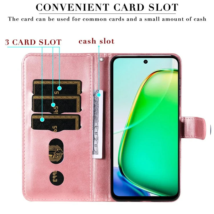 For vivo Y28 4G / iQOO Z9x 5G Case PU Leather Stand Phone Cover with Zipper Pocket
