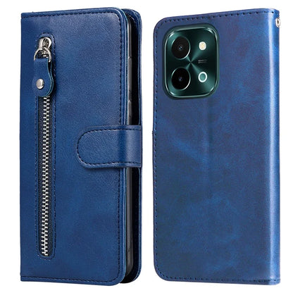 For vivo Y28 4G / iQOO Z9x 5G Case PU Leather Stand Phone Cover with Zipper Pocket
