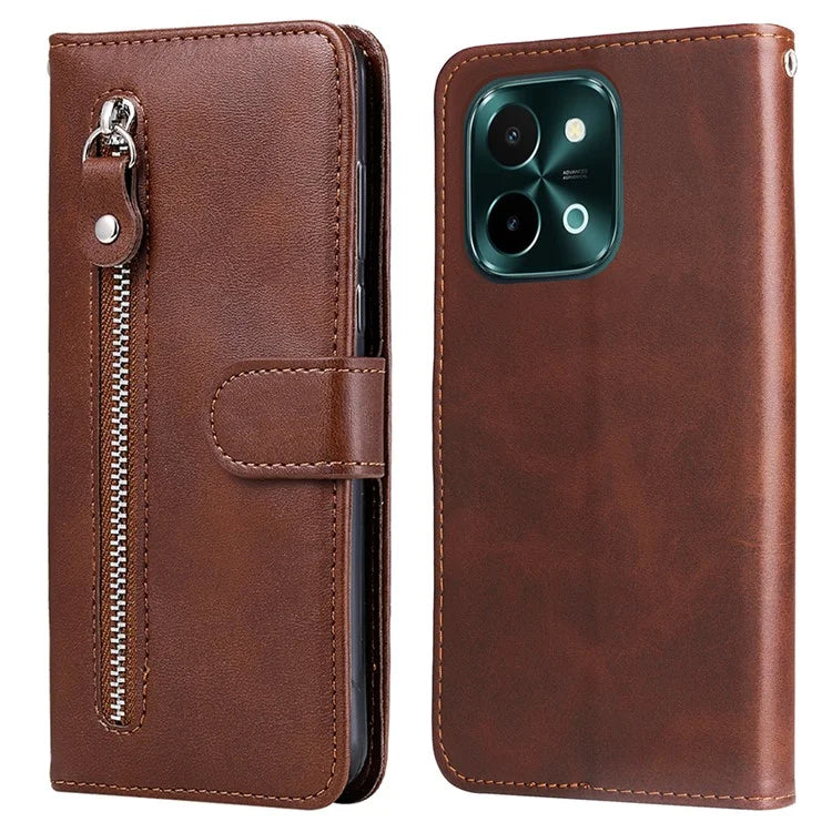For vivo Y28 4G / iQOO Z9x 5G Case PU Leather Stand Phone Cover with Zipper Pocket