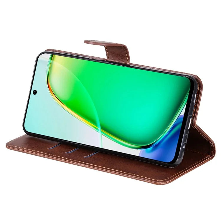 For vivo Y28 4G / iQOO Z9x 5G Case PU Leather Stand Phone Cover with Zipper Pocket