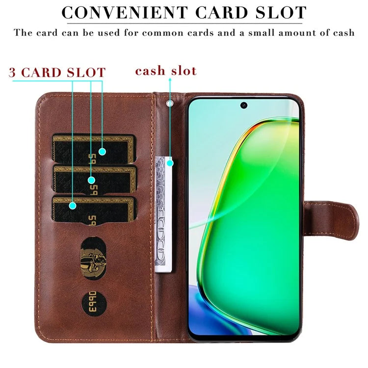 For vivo Y28 4G / iQOO Z9x 5G Case PU Leather Stand Phone Cover with Zipper Pocket