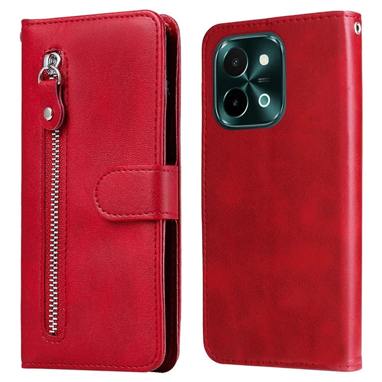 For vivo Y28 4G / iQOO Z9x 5G Case PU Leather Stand Phone Cover with Zipper Pocket