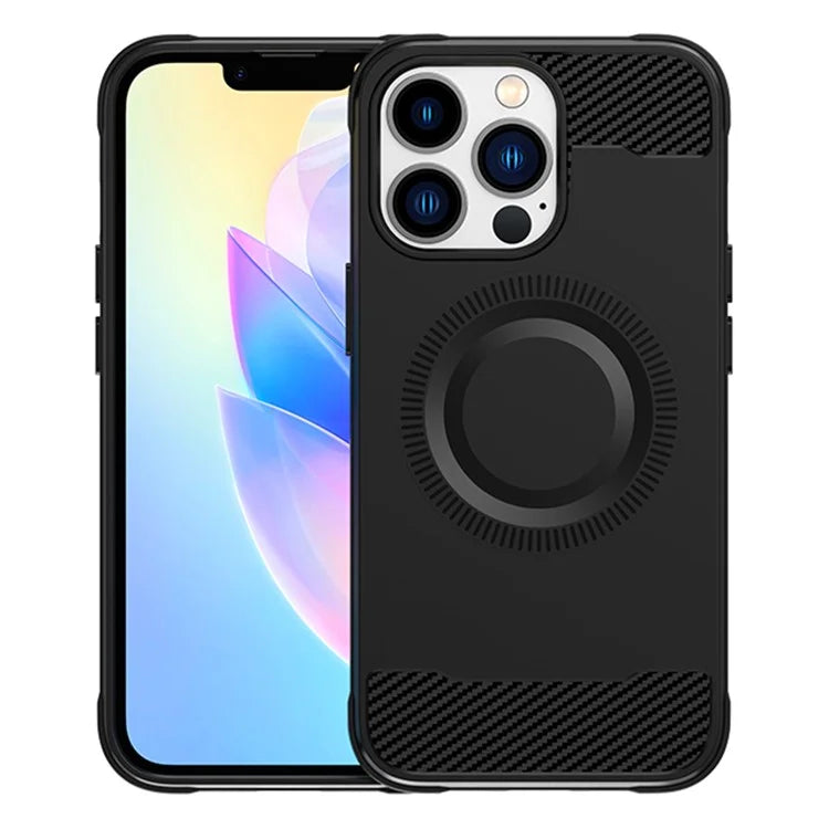 For iPhone 13 Pro Case Carbon Fiber Texture TPU Phone Cover Compatible with MagSafe