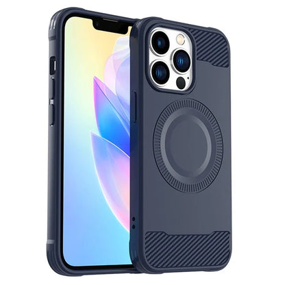 For iPhone 13 Pro Case Carbon Fiber Texture TPU Phone Cover Compatible with MagSafe