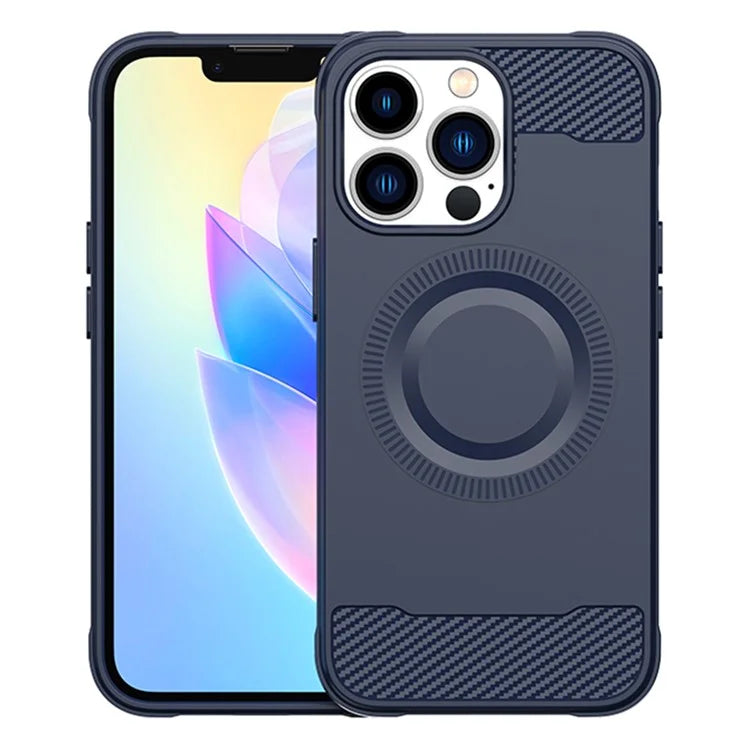 For iPhone 13 Pro Case Carbon Fiber Texture TPU Phone Cover Compatible with MagSafe