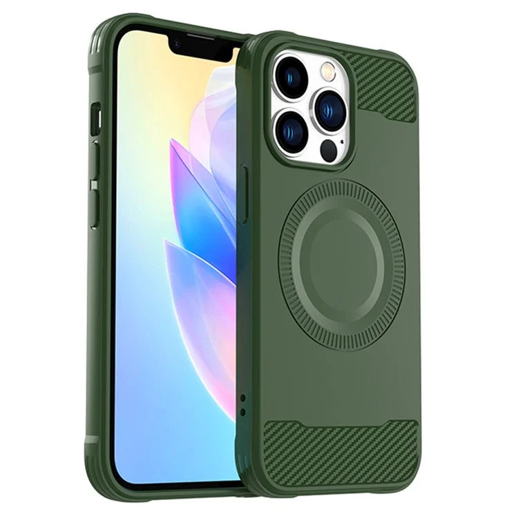 For iPhone 13 Pro Case Carbon Fiber Texture TPU Phone Cover Compatible with MagSafe
