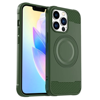 For iPhone 13 Pro Case Carbon Fiber Texture TPU Phone Cover Compatible with MagSafe