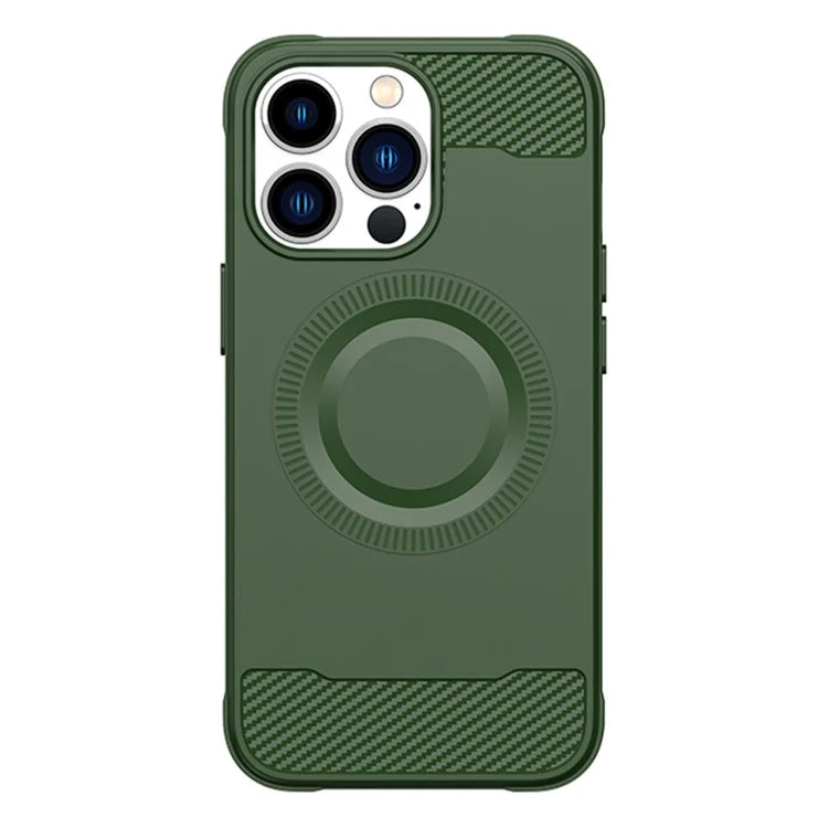 For iPhone 13 Pro Case Carbon Fiber Texture TPU Phone Cover Compatible with MagSafe
