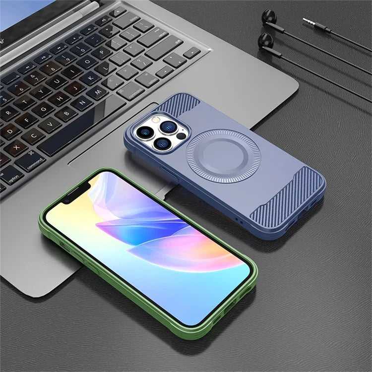 For iPhone 13 Pro Case Carbon Fiber Texture TPU Phone Cover Compatible with MagSafe