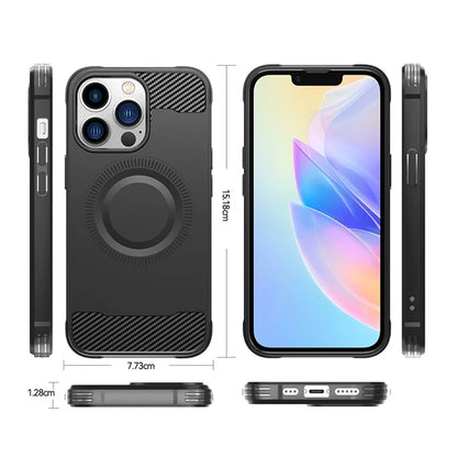 For iPhone 13 Pro Case Carbon Fiber Texture TPU Phone Cover Compatible with MagSafe