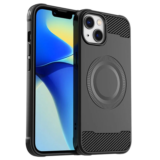 For iPhone 13 Case Carbon Fiber Texture TPU Phone Case Compatible with MagSafe