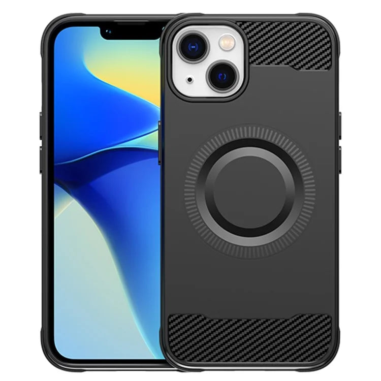 For iPhone 13 Case Carbon Fiber Texture TPU Phone Case Compatible with MagSafe