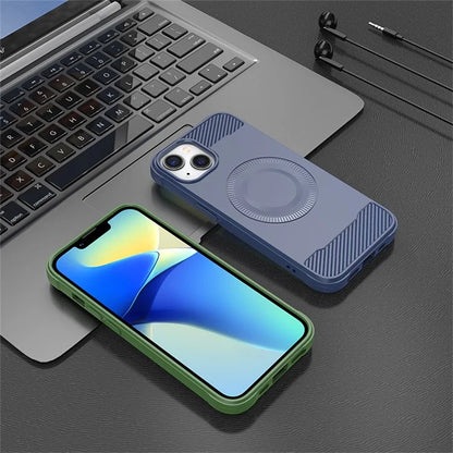 For iPhone 13 Case Carbon Fiber Texture TPU Phone Case Compatible with MagSafe