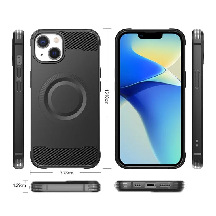 For iPhone 13 Case Carbon Fiber Texture TPU Phone Case Compatible with MagSafe
