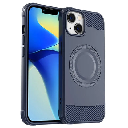 For iPhone 13 Case Carbon Fiber Texture TPU Phone Case Compatible with MagSafe