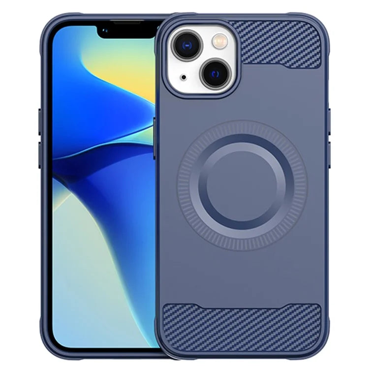 For iPhone 13 Case Carbon Fiber Texture TPU Phone Case Compatible with MagSafe