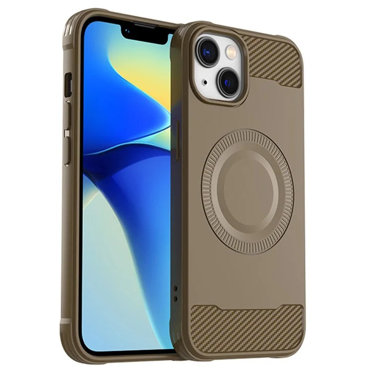 For iPhone 13 Case Carbon Fiber Texture TPU Phone Case Compatible with MagSafe