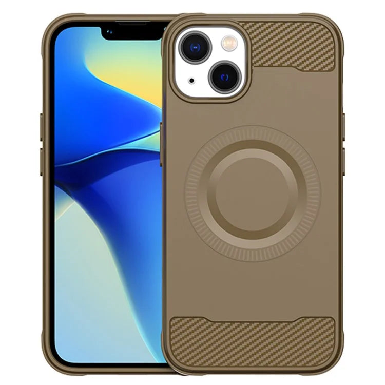 For iPhone 13 Case Carbon Fiber Texture TPU Phone Case Compatible with MagSafe