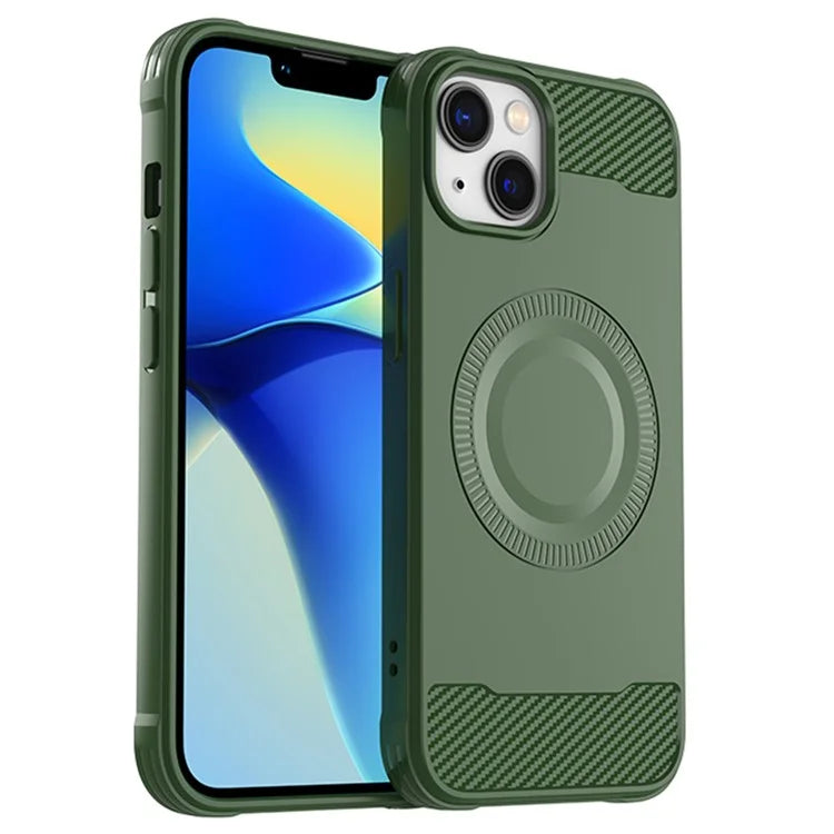 For iPhone 13 Case Carbon Fiber Texture TPU Phone Case Compatible with MagSafe