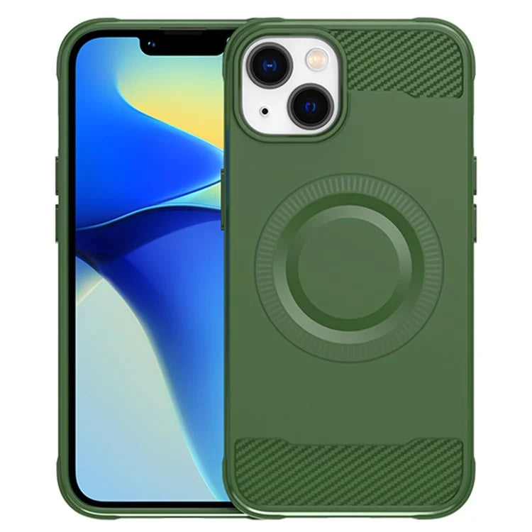 For iPhone 13 Case Carbon Fiber Texture TPU Phone Case Compatible with MagSafe